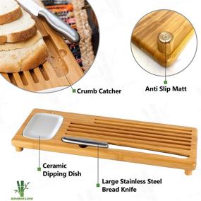 img 1 attached to 🍞 BAMBOO LAND New Sweep Off Bamboo Baguette Board: Bread/Loaf Cake Cutting Board with Bread Crumb Catcher, Ceramic Dipping Dish/Olive Oil Dish & Large Bread Knife - Perfect Home Gift for Housewarming