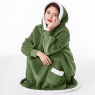 luxuriously cozy lbro2m wearable blanket for adults, men, women, teenagers & kids - double sided coral fluff & sherpa fleece hooded blanket (green, standard) logo