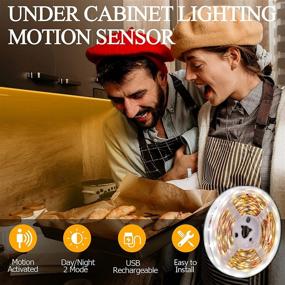 img 3 attached to 🔦 KOLANDY Motion Sensor Light Strip: Rechargeable LED Closet Lights for Kitchen, Bedroom, Wardrobe - Under Cabinet, Counter & Stair Illumination (3.28ft 3000K)