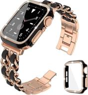 👸 stylish qvlang compatible apple watch band 40mm: women's stainless metal chain bracelet strap with bling screen protector case for iwatch series 6/5/4/se in rose gold/black (40mm) logo