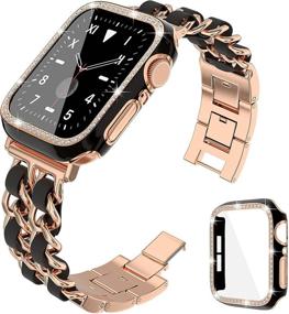 img 4 attached to 👸 Stylish QVLANG Compatible Apple Watch Band 40mm: Women's Stainless Metal Chain Bracelet Strap with Bling Screen Protector Case for iWatch Series 6/5/4/SE in Rose Gold/Black (40mm)