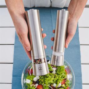 img 1 attached to 🧂 iKOPHOME Electric Salt and Pepper Grinder Set: Battery Operated Stainless Steel with Automatic LED Light, Ceramic Milling Mechanism, Easy Operation