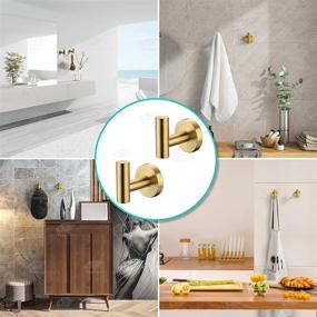 img 3 attached to Rainovo Bathroom Towel Hook, Wall Mounted SUS 304 Stainless Steel, Modern Hand Towel Hook in Brushed Gold, Robe Coat Clothes Hook Round for Kitchen, Garage, Hotel - Pack of 2.