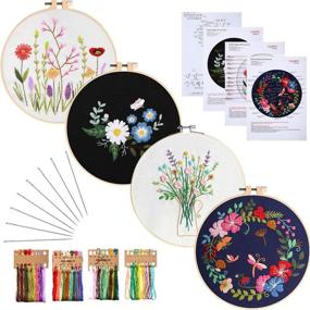 img 4 attached to 🌸 Embroidery Starter Kit - Complete Set with Floral Patterns, Embroidery Hoops, Floss, Needles, and Instructions - Ideal for Adults, Kids, and Beginners in Christmas Crafts