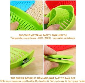 img 2 attached to 🍝 Silicone Clip-On Snap Strainer for Pasta and Ground Beef Grease, Ideal for Bowls and Pots – Food Grade, Includes Heat-resistant Hot Pads (Green)