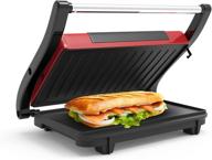 🥪 red gourmet panini press by chef buddy - nonstick plate sandwich maker for indoor countertop cooking burgers, steak, grilled cheese - 9.5" x 10.5" x 3 logo