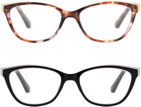 img 3 attached to 👓 Stylish Women's Cat Eye Reading Glasses with Spring Hinge - Acetate Frames, Fashionable Ladies Readers - 2 Pairs - CZR1101