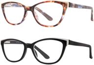 👓 stylish women's cat eye reading glasses with spring hinge - acetate frames, fashionable ladies readers - 2 pairs - czr1101 logo