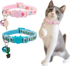 img 4 attached to 🐈 BANMODER Cat Collar Breakaway with Bell, 2 Pack - Safety Adjustable Collars Set: Candy & Cactus Designs