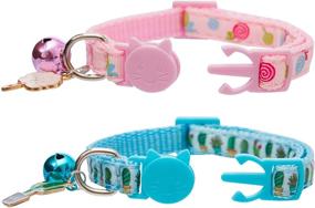 img 1 attached to 🐈 BANMODER Cat Collar Breakaway with Bell, 2 Pack - Safety Adjustable Collars Set: Candy & Cactus Designs