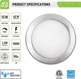 img 3 attached to 💡 ASD (6 Pack) 6 Inch LED Disk Light: Dimmable Recessed Lighting Fixture for Low Profile Flush Mount Ceiling, Brushed Nickel Finish, 15=100W Equivalent, 1200 Lumens, 3000K Warm White, Wet Location Rated, ETL & Energy Star Listed