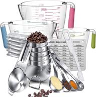 🥄 aikexin stainless steel measuring cups and spoons set - 20 piece set including 7 cups, 6 spoons, 3 transparent plastic cups, 1 leveler, 1 measuring conversion chart, and 2 metal rings logo