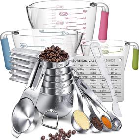 img 4 attached to 🥄 AIKEXIN Stainless Steel Measuring Cups and Spoons Set - 20 Piece Set Including 7 Cups, 6 Spoons, 3 Transparent Plastic Cups, 1 Leveler, 1 Measuring Conversion Chart, and 2 Metal Rings