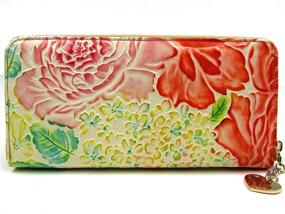 img 3 attached to Exquisite ArtsEye Peony Collection: Embossed Genuine Leather Zip Purse in Eye-catching Orange