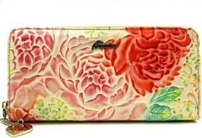 img 4 attached to Exquisite ArtsEye Peony Collection: Embossed Genuine Leather Zip Purse in Eye-catching Orange