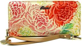 img 2 attached to Exquisite ArtsEye Peony Collection: Embossed Genuine Leather Zip Purse in Eye-catching Orange