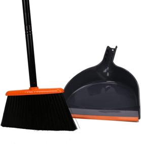 img 4 attached to TreeLen Angle Broom and Dustpan Set with Convenient Broom Handle Snap-On, Vibrant Orange