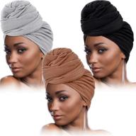 🧣 pack of 3 women's stretch head wrap scarf turbans - soft, stretchy long hair scarves in solid colors (black, gray, brown)... logo