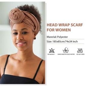 img 3 attached to 🧣 Pack of 3 Women's Stretch Head Wrap Scarf Turbans - Soft, Stretchy Long Hair Scarves in Solid Colors (Black, Gray, Brown)...