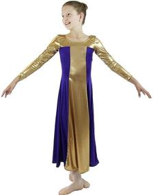 img 3 attached to 👗 Danzcue Girls Metallic Color Block Long Sleeve Praise Dance Dress: Stunning Style for Young Dancers