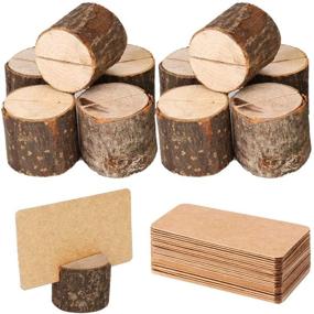 img 4 attached to 🌿 Premium Rustic Wood Place Card Holders by Toncoo - 10Pcs, Includes 20Pcs Kraft Table Place Cards, Ideal for Wedding Party Table Names and More