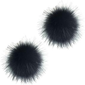 img 4 attached to 2-Pack 4-Inch Black Faux Fox Fur Fluffy Pom Pom Balls with Press Button, Ideal for Hats, Scarves, Gloves, Bags, and Accessories - DIY Faux Fur Pom Pom Balls
