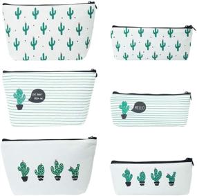 img 4 attached to Stylish and Functional: SUBANG 6 Pack Cactus Pastoral Canvas Pencil Case & Makeup Bag