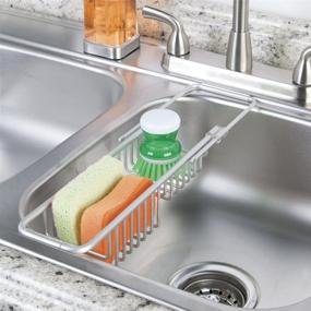 img 2 attached to 🧽 mDesign Modern Adjustable Over Sink Sponger Holder - Efficient Kitchen Organizer for Scrubbers, Dish Wands, Vegetable Brushes, Soap - Rust Free Aluminum - Silver