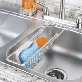 img 1 attached to 🧽 mDesign Modern Adjustable Over Sink Sponger Holder - Efficient Kitchen Organizer for Scrubbers, Dish Wands, Vegetable Brushes, Soap - Rust Free Aluminum - Silver