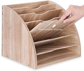 img 3 attached to 🗄️ Wood File Organizer Desktop: 7 Tier Paper Letter Tray, Adjustable Shelves, Large Desk Holder - Efficient Office File Sorter with DIY Compartments