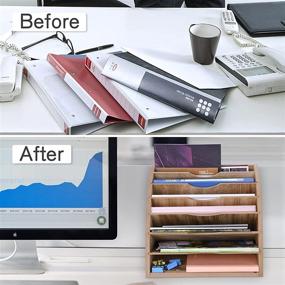 img 2 attached to 🗄️ Wood File Organizer Desktop: 7 Tier Paper Letter Tray, Adjustable Shelves, Large Desk Holder - Efficient Office File Sorter with DIY Compartments