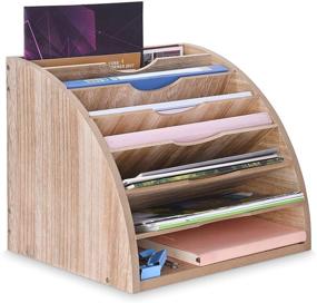 img 4 attached to 🗄️ Wood File Organizer Desktop: 7 Tier Paper Letter Tray, Adjustable Shelves, Large Desk Holder - Efficient Office File Sorter with DIY Compartments