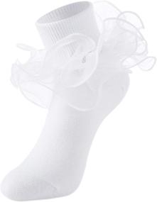img 3 attached to Cute Double Ruffle Frilly Dress Socks for Girls - 5 Pack, Long Lasting and Easy to Wash!