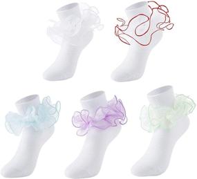 img 4 attached to Cute Double Ruffle Frilly Dress Socks for Girls - 5 Pack, Long Lasting and Easy to Wash!