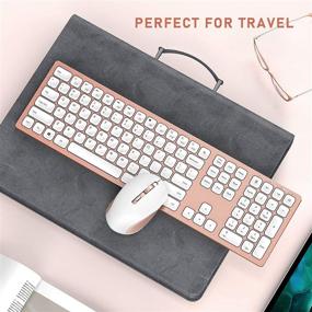 img 2 attached to 🔋 Seenda Rechargeable Wireless Keyboard Mouse Combo - Ultra Quiet Full-Sized Cordless Keyboard and Mouse Set with 3 Level DPI, Long Battery Life - Rose Gold, Windows Laptop Computer Compatible