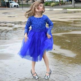 img 2 attached to Long Sleeve Lace Top Tulle Skirt Flower Girl Dress - Girls' Lace Party Dresses