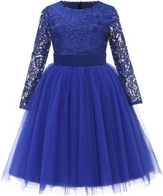 img 4 attached to Long Sleeve Lace Top Tulle Skirt Flower Girl Dress - Girls' Lace Party Dresses
