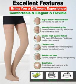 img 3 attached to 🧦 Firm Support Thigh High Compression Stockings with Silicone Band - 20-30mmHg Gradient Compression for Spider & Varicose Veins, Edema, Swelling - Unisex, Closed Toe, Beige XL