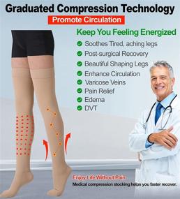 img 2 attached to 🧦 Firm Support Thigh High Compression Stockings with Silicone Band - 20-30mmHg Gradient Compression for Spider & Varicose Veins, Edema, Swelling - Unisex, Closed Toe, Beige XL