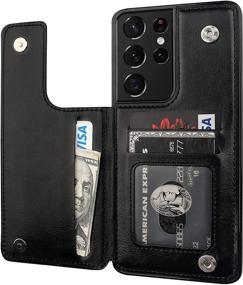 img 4 attached to 📱 ONETOP Samsung Galaxy S21 Ultra Wallet Case: PU Leather Card Holder, Kickstand & Magnetic Clasp - Black 6.8 Inch