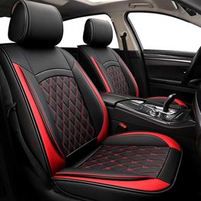 img 4 attached to Black and Red Leather Car Seat Covers with Front Seat Storage and Waterproof Backseat Protection – Ideal for Most Sedans, SUVs, and Trucks (Ford, Mazda, Chevrolet)