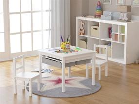 img 3 attached to 🪑 UTEX 2-in-1 Kids Multi Activity Table & Chairs Set with Storage - White | Complete Playroom Solution