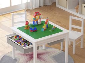 img 2 attached to 🪑 UTEX 2-in-1 Kids Multi Activity Table & Chairs Set with Storage - White | Complete Playroom Solution