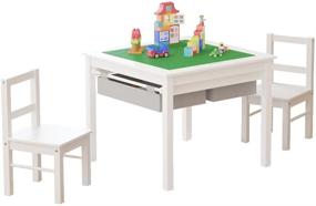 img 1 attached to 🪑 UTEX 2-in-1 Kids Multi Activity Table & Chairs Set with Storage - White | Complete Playroom Solution