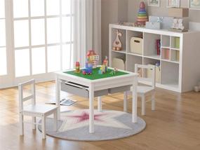 img 4 attached to 🪑 UTEX 2-in-1 Kids Multi Activity Table & Chairs Set with Storage - White | Complete Playroom Solution