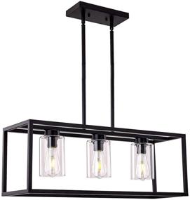 img 2 attached to 💡 XILICON Black Farmhouse Pendant Lighting Fixture - Modern 3-Light Contemporary Chandeliers with Glass Shade for Living, Dining Room, Bedroom, and Kitchen Island