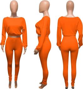 img 2 attached to 👗 Stylish Womens Ribbed 2 Piece Outfits: Long Sleeve Crop Top Pullover & Skinny Long Pants Sweatsuit Set