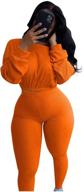 👗 stylish womens ribbed 2 piece outfits: long sleeve crop top pullover & skinny long pants sweatsuit set logo