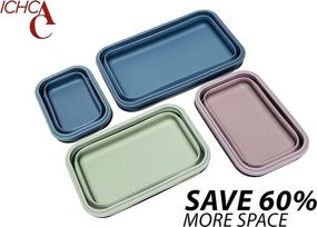 img 1 attached to 🥡 Space-Saving Silicone Food Storage Containers - Set of 4 ICHC Collapsible Containers, Flat Stacks, Travel-Friendly Tupperware, Air-Tight Lunch Box With Lids, Stackable and Reusable