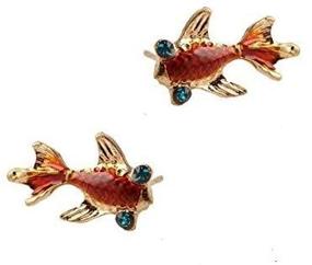 img 1 attached to 🐠 Sparkling Crystal-Embedded Golden Enameled Koi/Goldfish Post Earrings